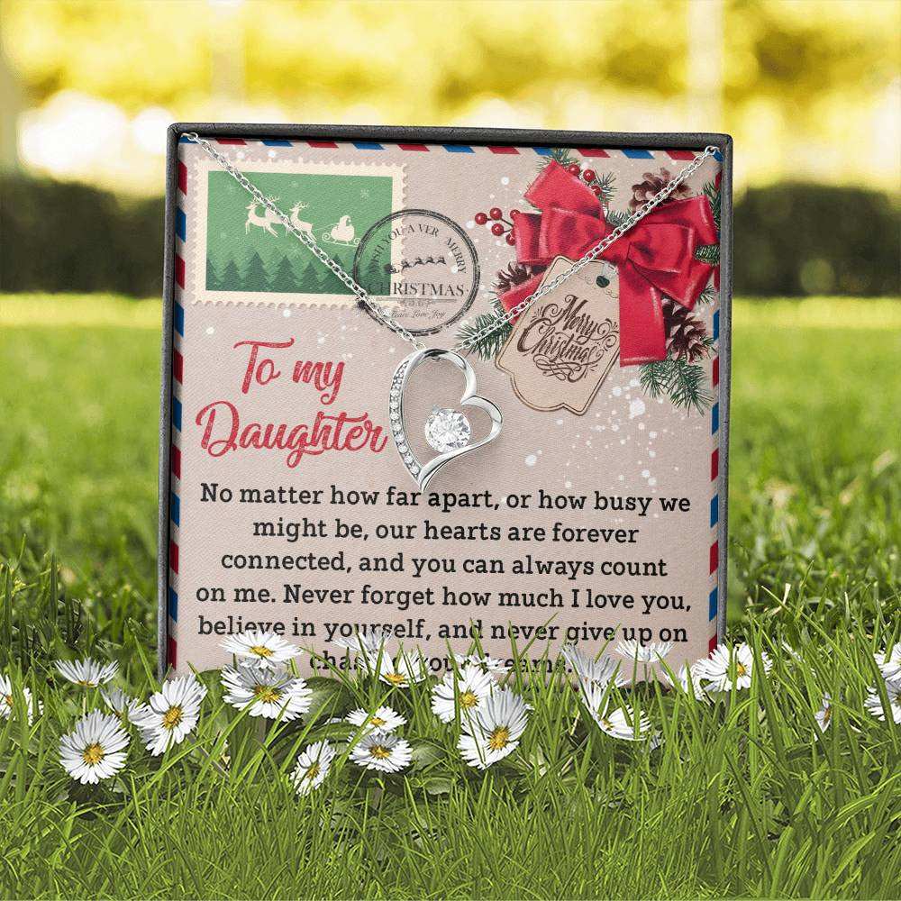 Daughter-Forever Connected Daughter-Saying A Word Forever Love Necklace for Daughter | Special Holiday Gift with Message Card