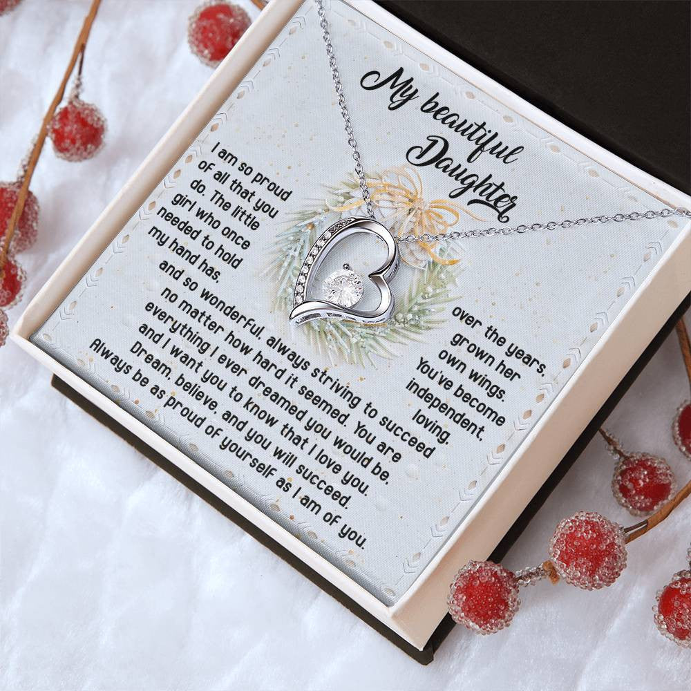 To My Daughter-Proud Of Yourself Daughter-Saying A Word Forever Love Necklace for Daughter | Special Holiday Gift with Message Card