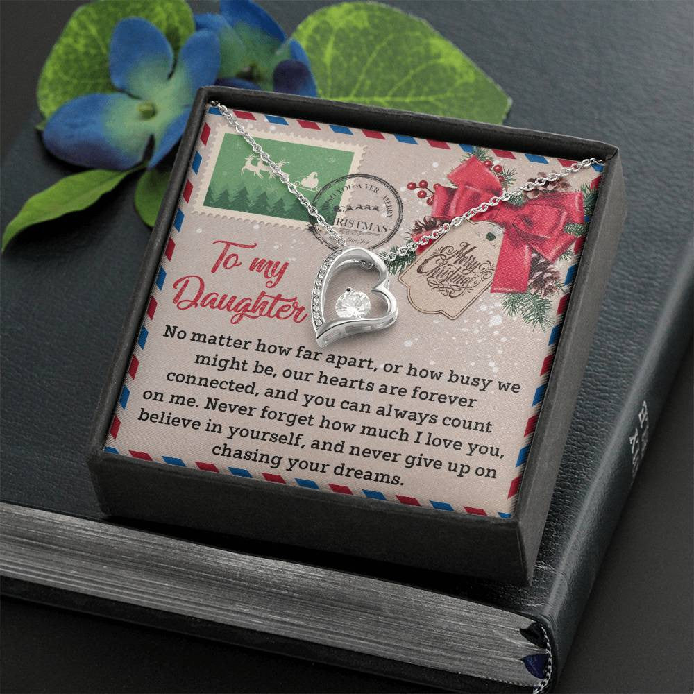 Daughter-Forever Connected Daughter-Saying A Word Forever Love Necklace for Daughter | Special Holiday Gift with Message Card