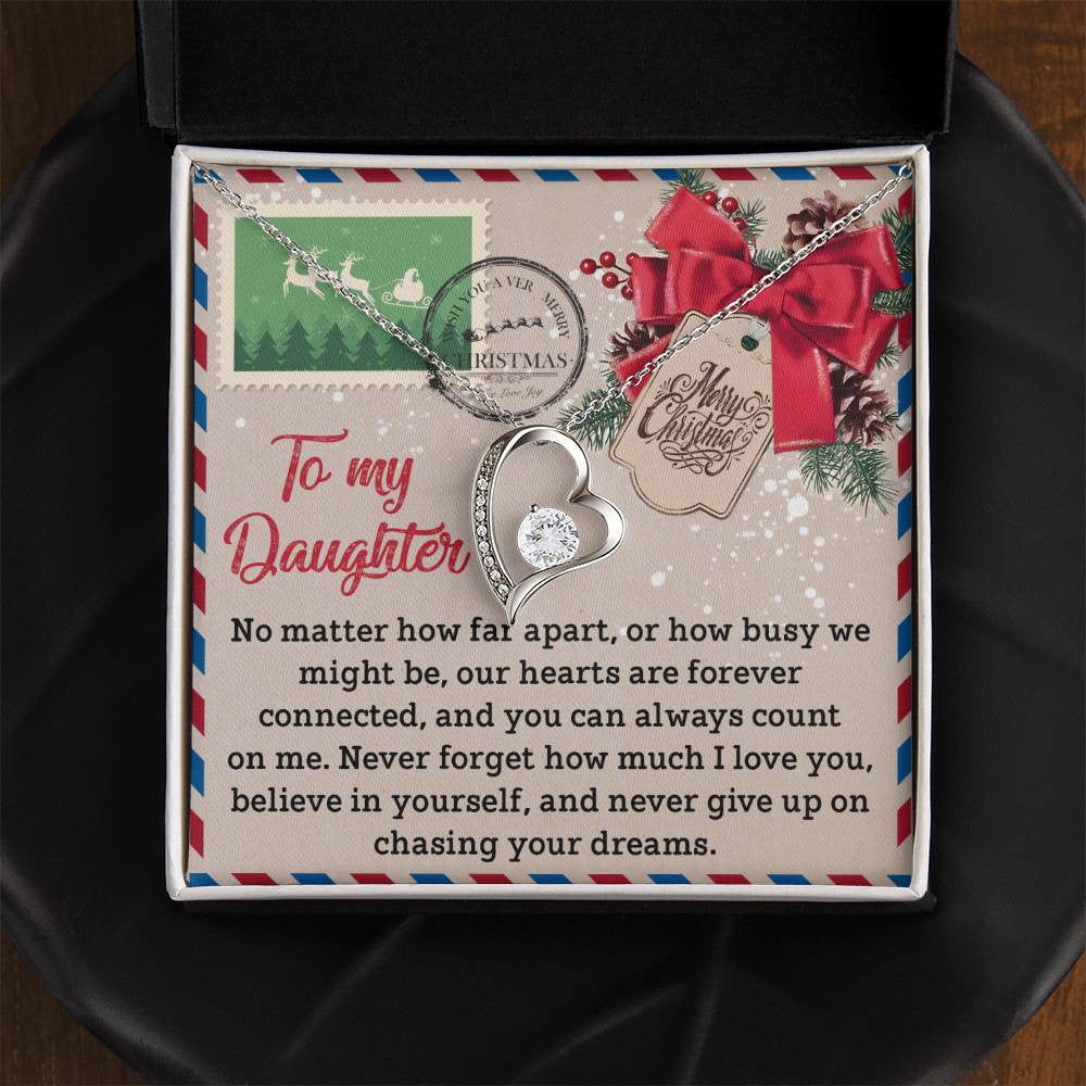 Daughter-Forever Connected Daughter-Saying A Word Forever Love Necklace for Daughter | Special Holiday Gift with Message Card