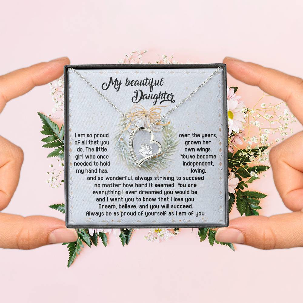 To My Daughter-Proud Of Yourself Daughter-Saying A Word Forever Love Necklace for Daughter | Special Holiday Gift with Message Card