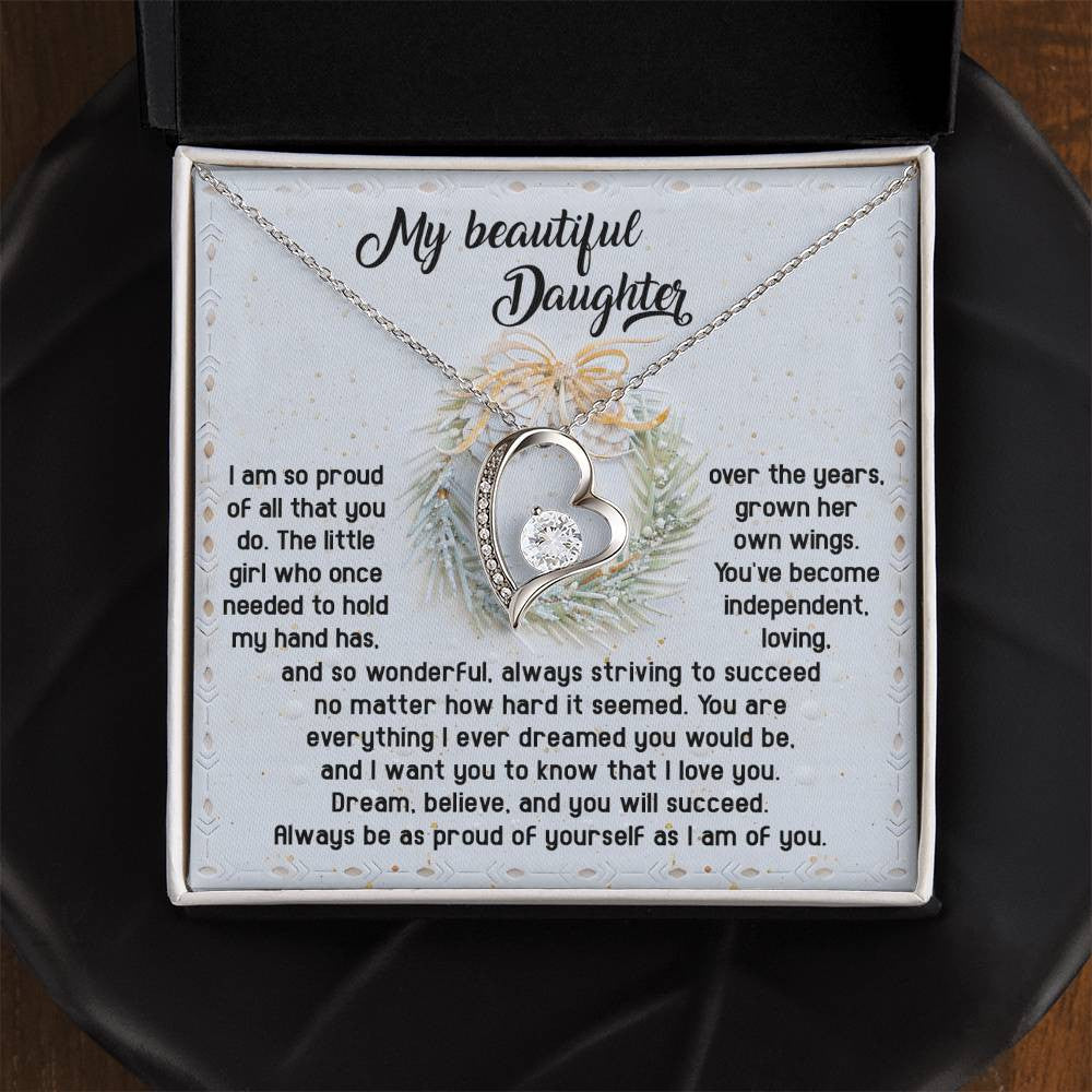 To My Daughter-Proud Of Yourself Daughter-Saying A Word Forever Love Necklace for Daughter | Special Holiday Gift with Message Card