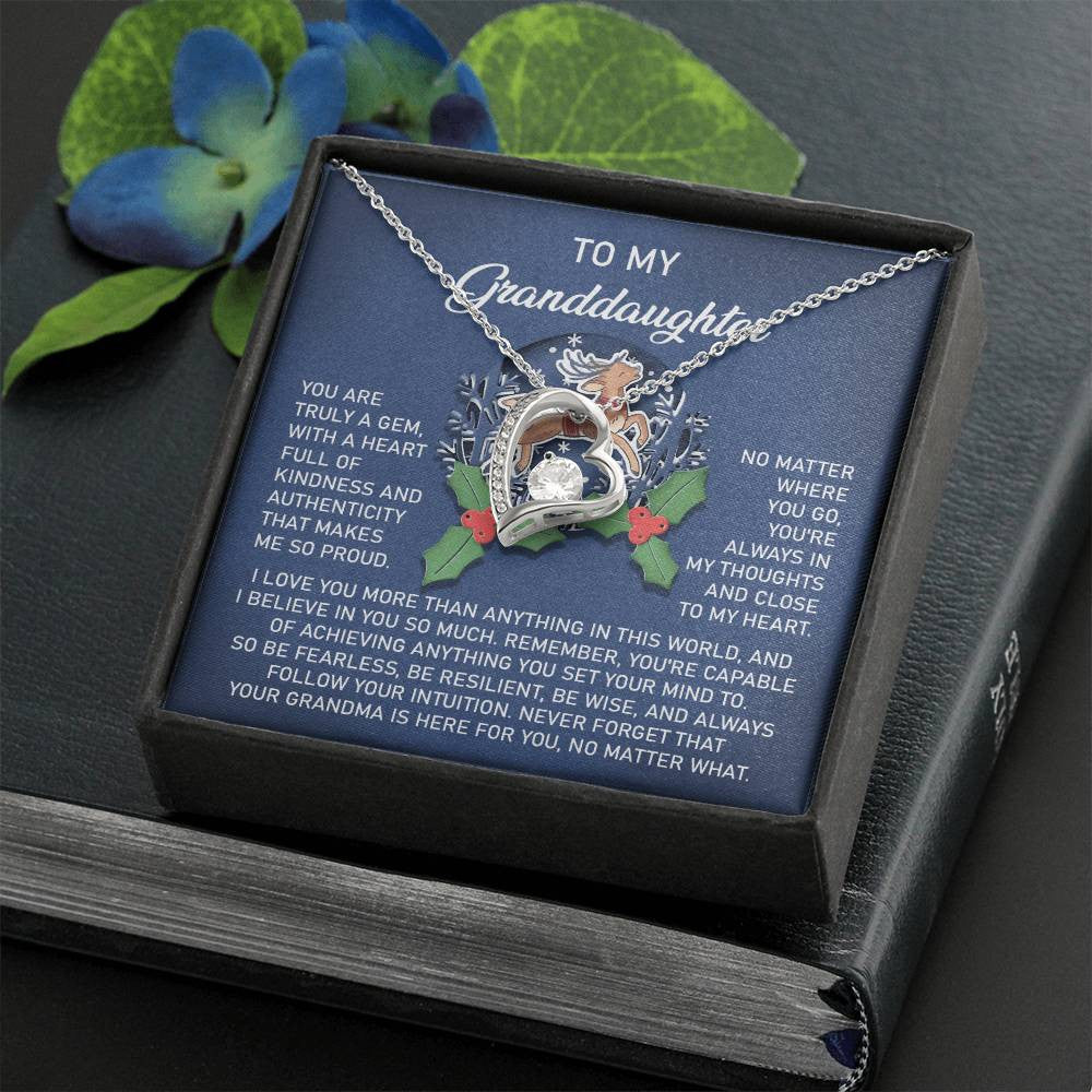 To My Granddaughter-Here For You Daughter-Saying A Word Forever Love Necklace for Daughter | Special Holiday Gift with Message Card