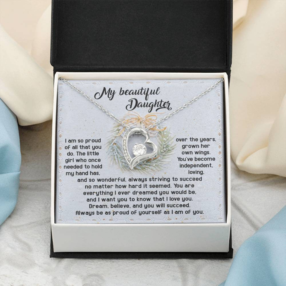 To My Daughter-Proud Of Yourself Daughter-Saying A Word Forever Love Necklace for Daughter | Special Holiday Gift with Message Card