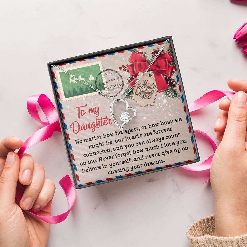 Daughter-Forever Connected Daughter-Saying A Word Forever Love Necklace for Daughter | Special Holiday Gift with Message Card