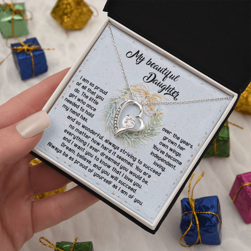 To My Daughter-Proud Of Yourself Daughter-Saying A Word Forever Love Necklace for Daughter | Special Holiday Gift with Message Card