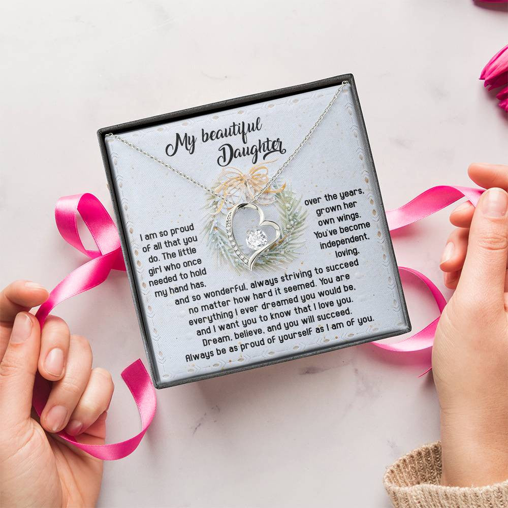 To My Daughter-Proud Of Yourself Daughter-Saying A Word Forever Love Necklace for Daughter | Special Holiday Gift with Message Card