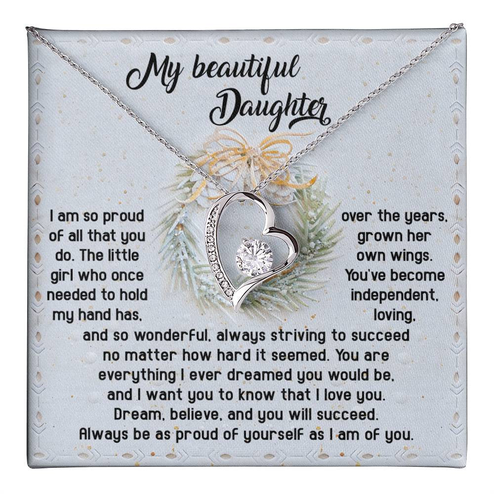 To My Daughter-Proud Of Yourself Daughter-Saying A Word Forever Love Necklace for Daughter | Special Holiday Gift with Message Card