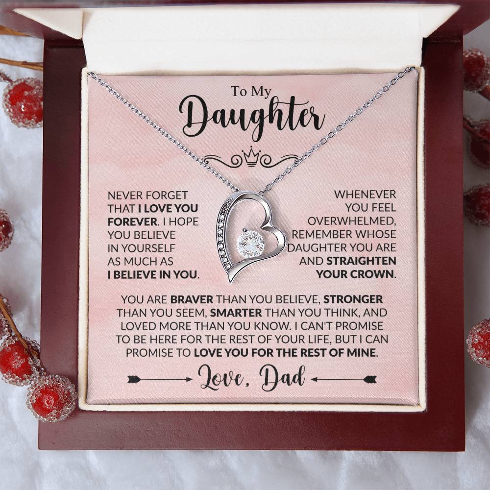 My Daughter - Straighten Your Crown - Silver Necklace | Personalized For Daughter, Birthday Present, From Dad, Christmas Bday Xmas Holidays