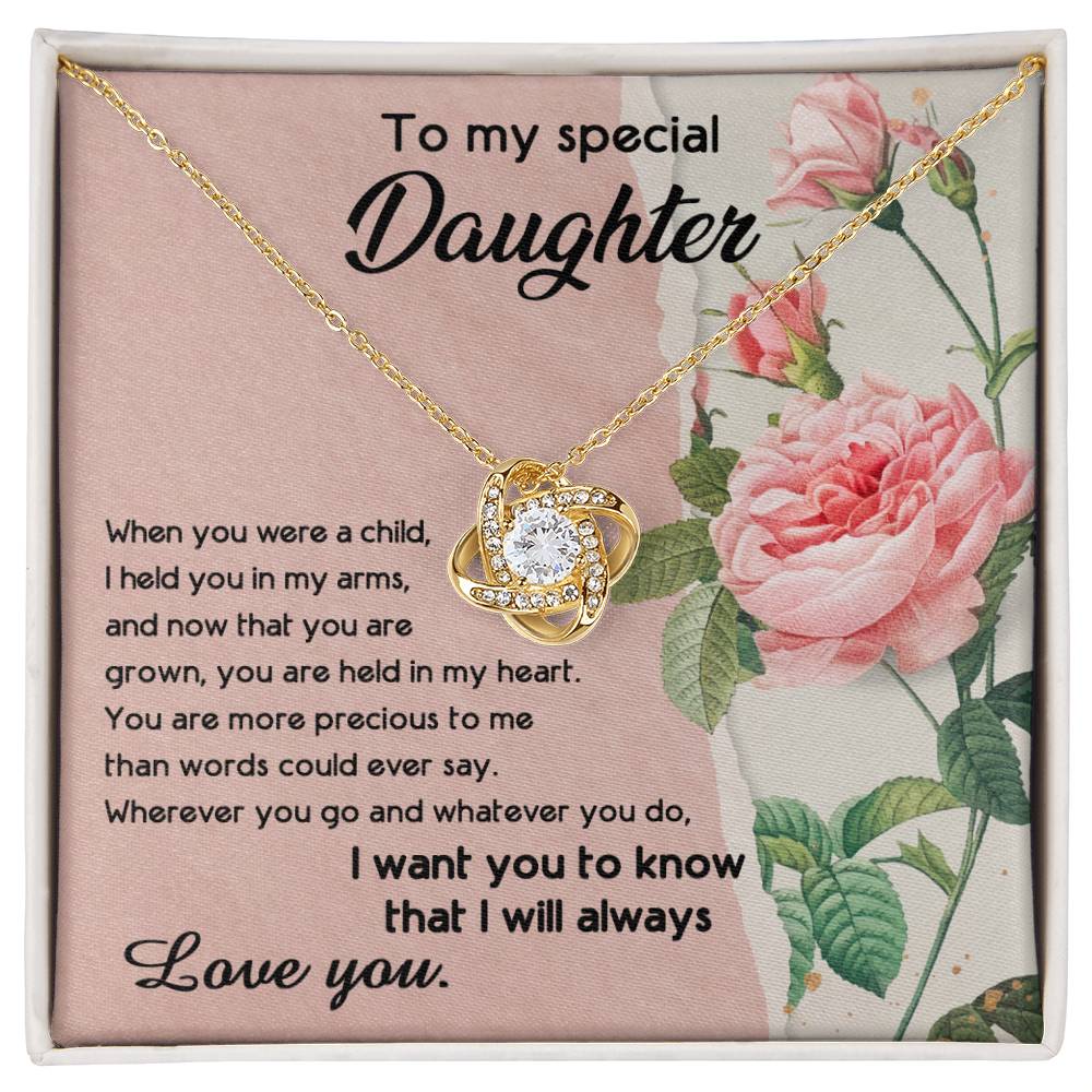 To My Special Daughter - In My Arms - Love Knot Necklace