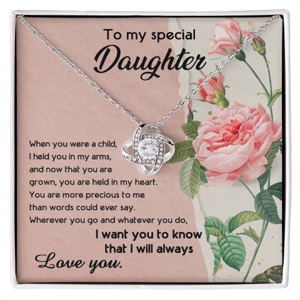 To My Special Daughter - In My Arms - Love Knot Necklace