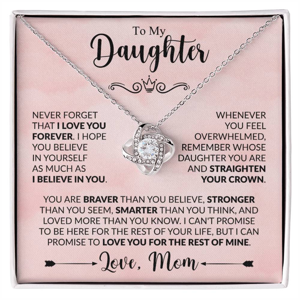 To My Daughter Necklace, Love Knot Gift, Xmas Jewel From Mom, Birthday & Valentine's, Daughter Jewelry, Gift From Mother