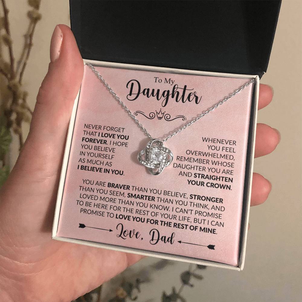 To My Daughter Xmas Necklace, Love Knot Jewelry, Birthday & Valentine's Gift from Father, Dad to Daughter Jewelry, Sentimental Gift