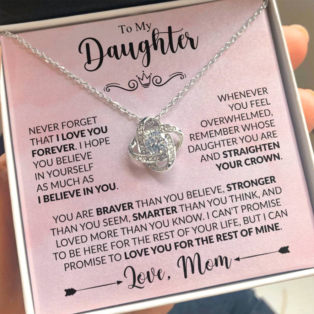 To My Daughter Necklace, Love Knot Gift, Xmas Jewel From Mom, Birthday & Valentine's, Daughter Jewelry, Gift From Mother