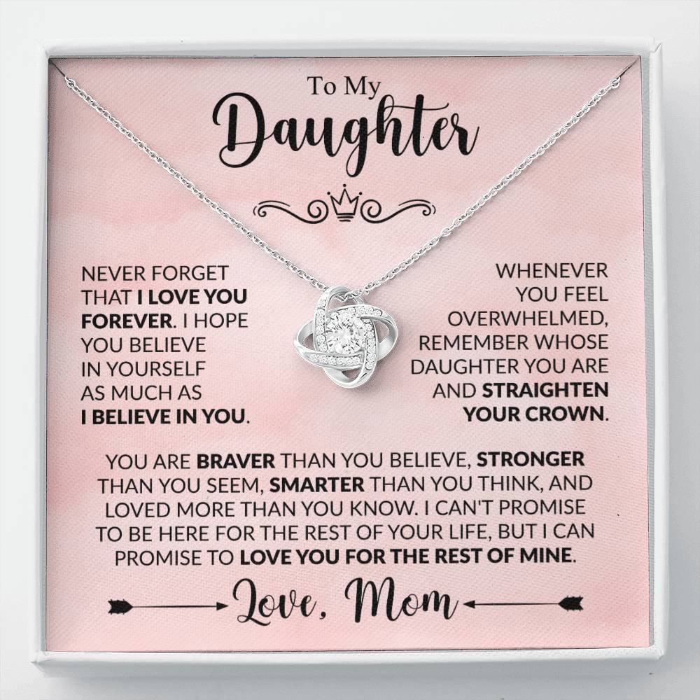 To My Daughter Necklace, Love Knot Gift, Xmas Jewel From Mom, Birthday & Valentine's, Daughter Jewelry, Gift From Mother