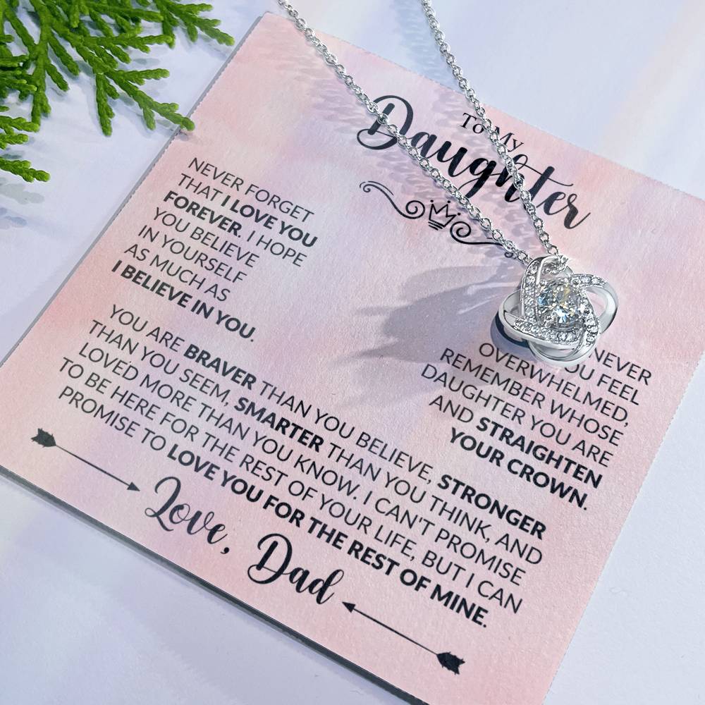 To My Daughter Xmas Necklace, Love Knot Jewelry, Birthday & Valentine's Gift from Father, Dad to Daughter Jewelry, Sentimental Gift