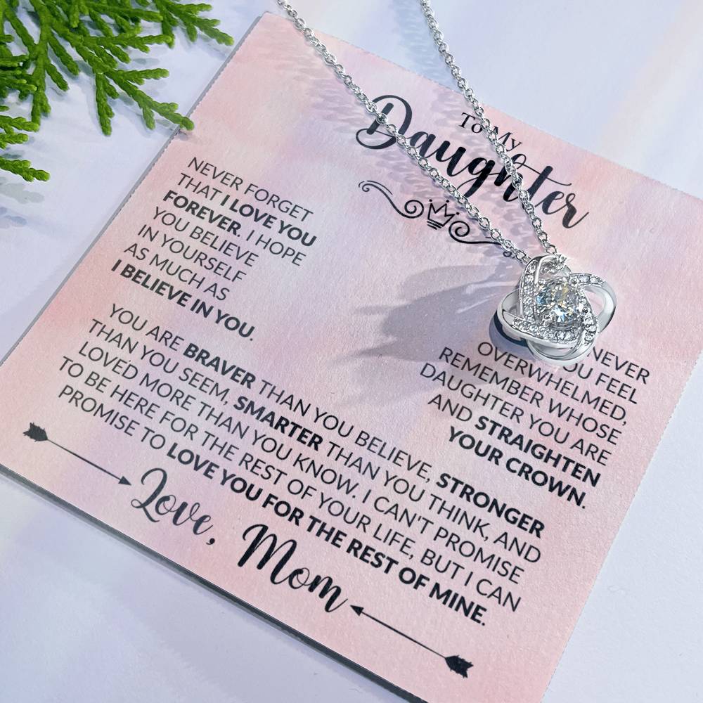 To My Daughter Necklace, Love Knot Gift, Xmas Jewel From Mom, Birthday & Valentine's, Daughter Jewelry, Gift From Mother