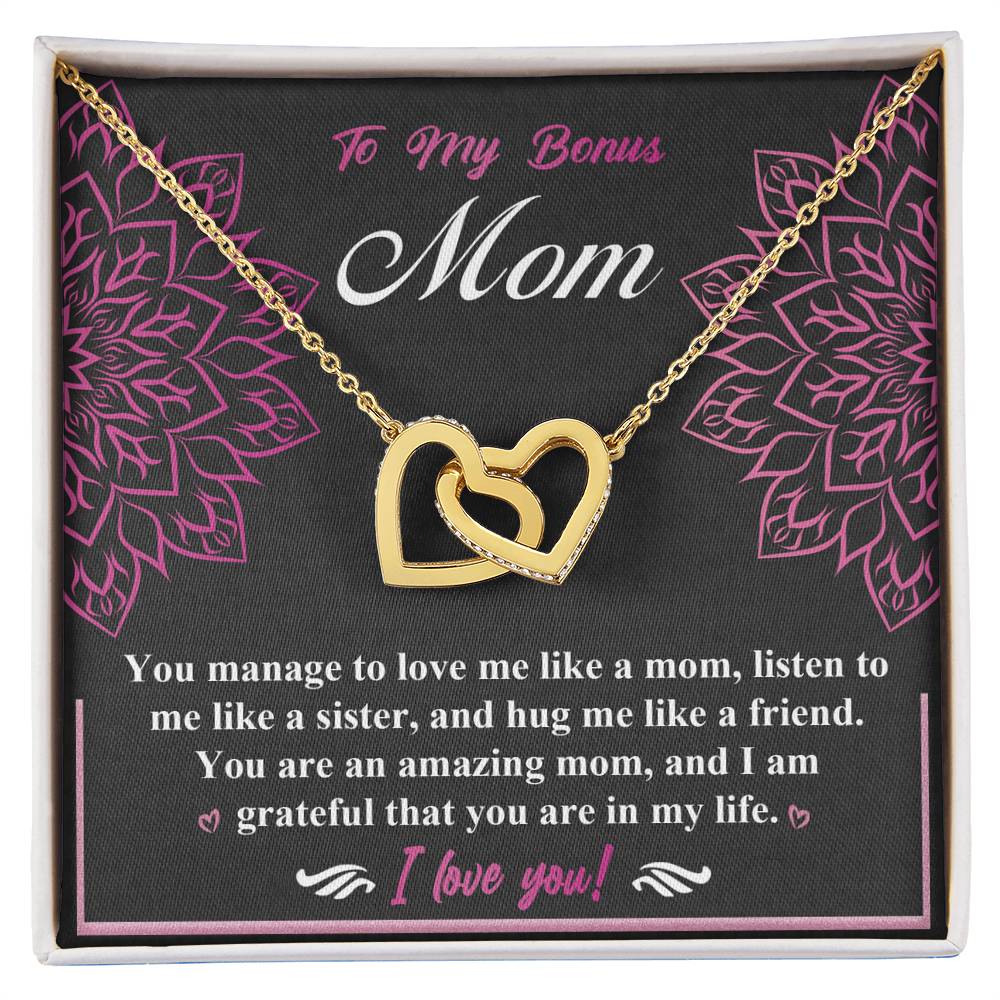 To my bonus mom mothers day Interlocking Hearts necklace with message card