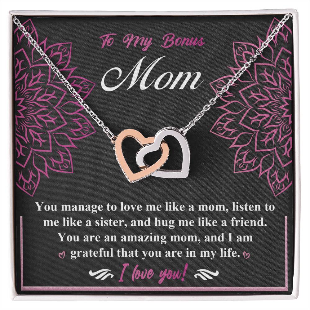 To my bonus mom mothers day Interlocking Hearts necklace with message card