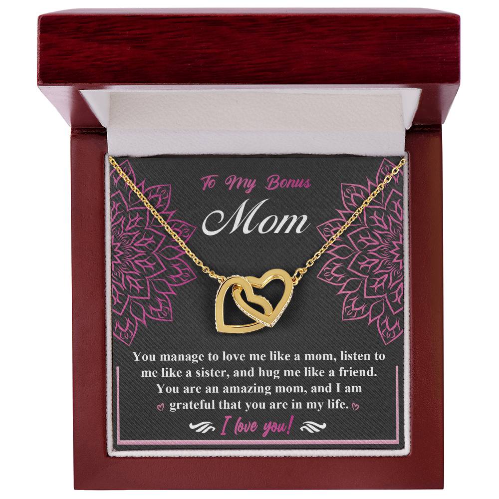 To my bonus mom mothers day Interlocking Hearts necklace with message card