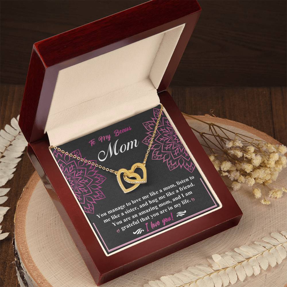 To my bonus mom mothers day Interlocking Hearts necklace with message card