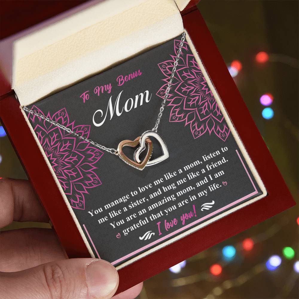 To my bonus mom mothers day Interlocking Hearts necklace with message card