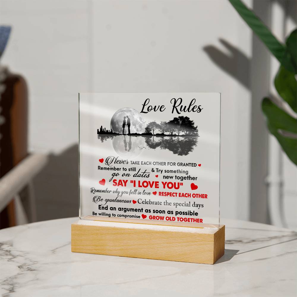 Love Rules-I Love You-Acrylic Square Acrylic Plaque!