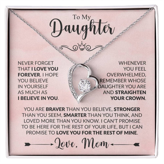 My Daughter - Straighten Your Crown - Silver Necklace | Personalized For Daughter, Birthday Present, From Mom, Christmas Bday Xmas Holidays