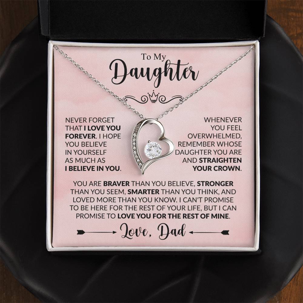 My Daughter - Straighten Your Crown - Silver Necklace | Personalized For Daughter, Birthday Present, From Dad, Christmas Bday Xmas Holidays