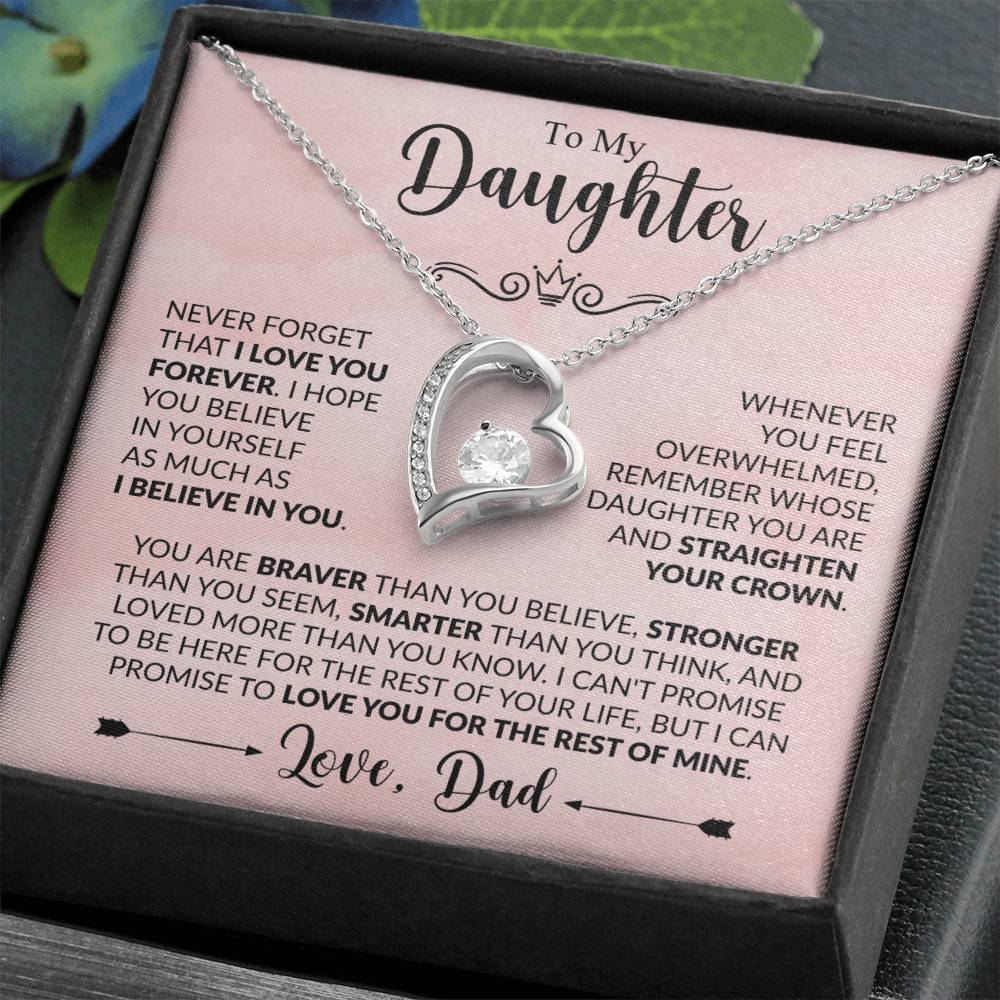 My Daughter - Straighten Your Crown - Silver Necklace | Personalized For Daughter, Birthday Present, From Dad, Christmas Bday Xmas Holidays