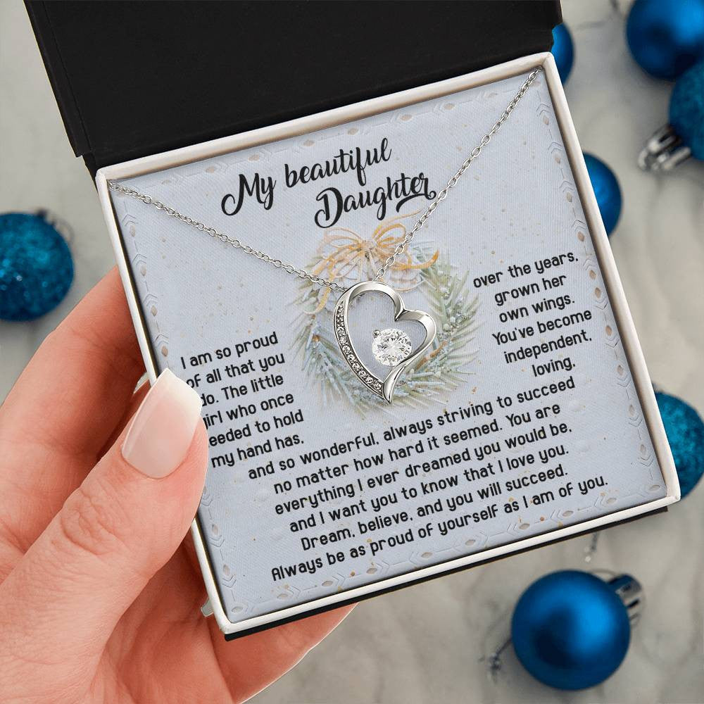 To My Daughter-Proud Of Yourself Daughter-Saying A Word Forever Love Necklace for Daughter | Special Holiday Gift with Message Card