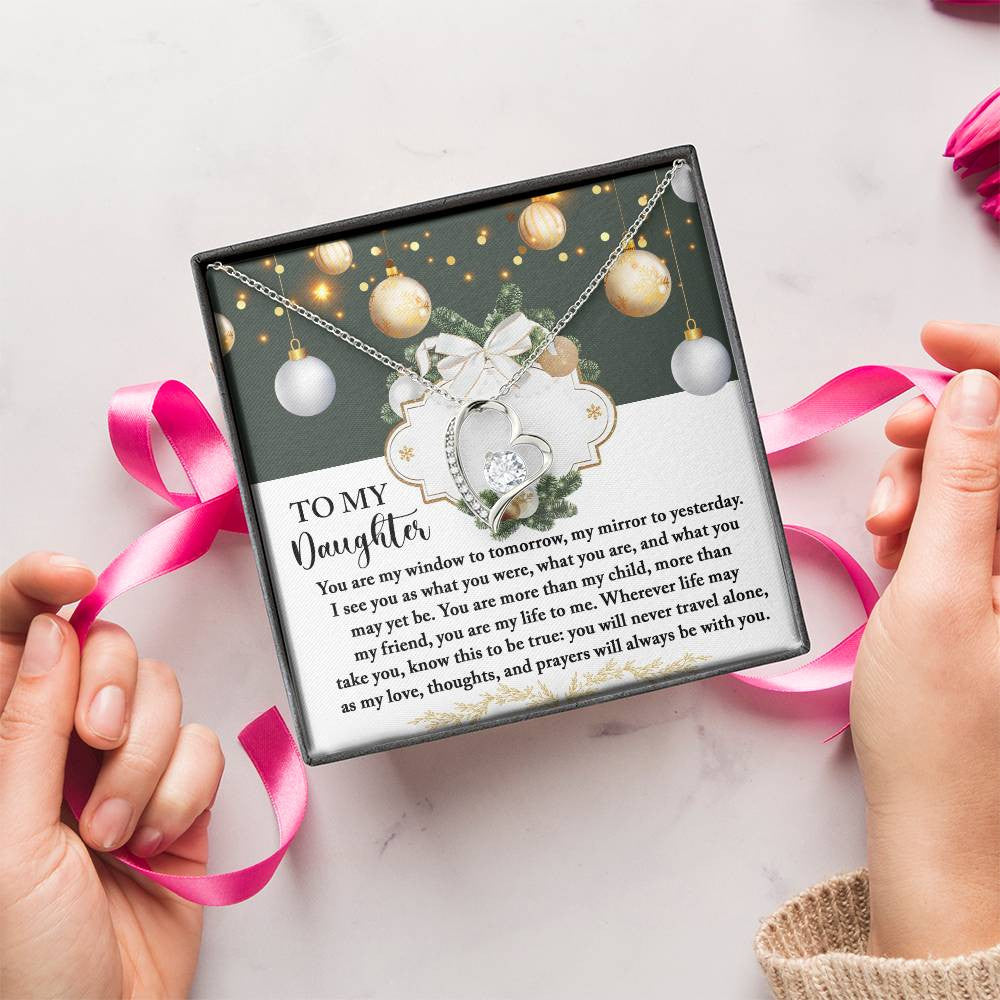 To My Daughter-My Mirror Daughter-Saying A Word Forever Love Necklace for Daughter | Special Holiday Gift with Message Card