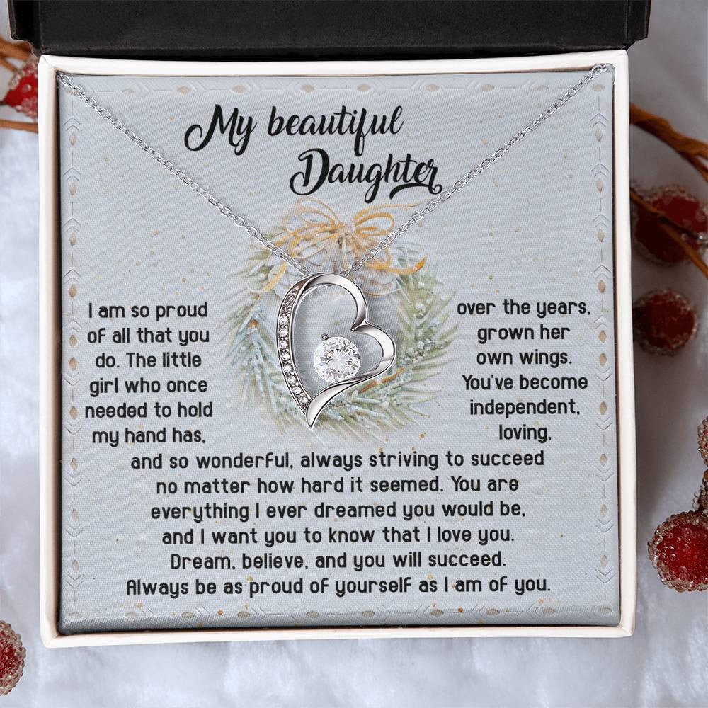 To My Daughter-Proud Of Yourself Daughter-Saying A Word Forever Love Necklace for Daughter | Special Holiday Gift with Message Card